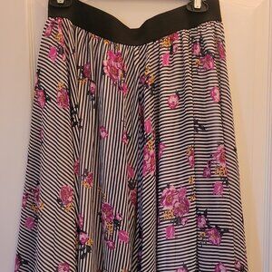 Torrid Black Floral Stripe Chiffon Midi Skirt SIZE 00/0